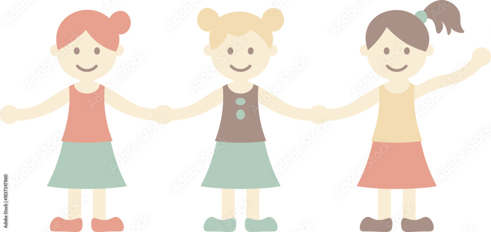 Fototapeta premium Illustration of Three Young Girls Holding Hands