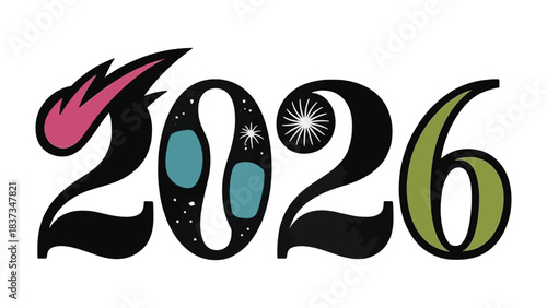 Year 2026 Typography: An artistic representation of the year 2026, showcasing the numbers with a creative and unique design, perfect for themed projects and future-oriented concepts.