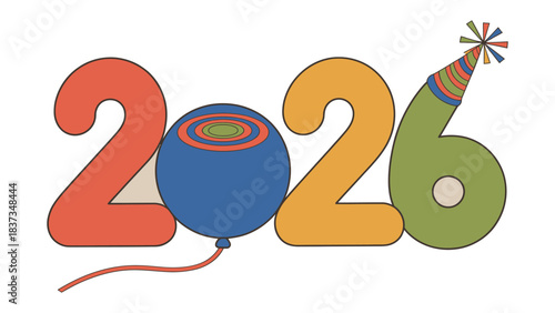 Celebratory 2026: A vibrant and whimsical graphic celebrates the arrival of 2026. This dynamic image features playful elements, setting a festive and forward-looking tone. 