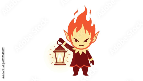 Fiery Guardian: An impish creature of flame, with burning hair and a lantern in hand, stands ready to guide and illuminate the way