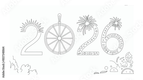 The Year 2026: An eye-catching graphic composition, the number 2026 takes center stage, designed in an artistic way with distinctive and captivating ornamental elements.