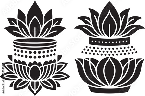 Stylized lotus flower and kalash pot traditional graphic design