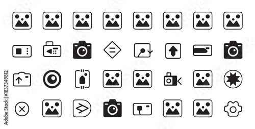 Camera and photo album icons set isolated on white background digital photography symbol