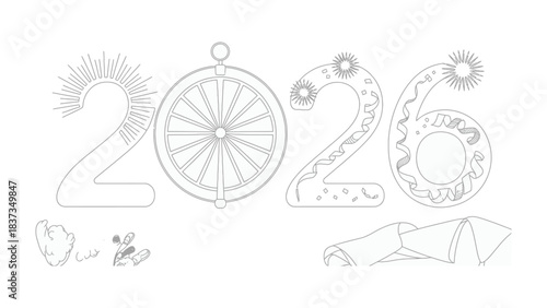 New Year 2026: The anticipation of new beginnings dawns as intricate designs outline the year, the essence of freshness and optimism.