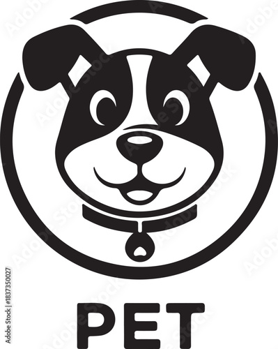 Cute pet dog head portrait vector silhouette emblem happy puppy animal graphic