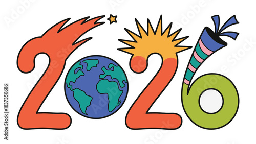 Vision of 2026: A vibrant and imaginative illustration heralds the arrival of 2026, combining dynamic elements and celebratory imagery to symbolize the promise of a new year. 