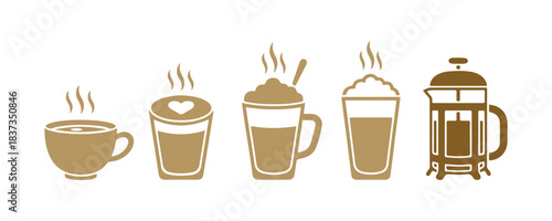 Set of icons for hot coffee beverages

