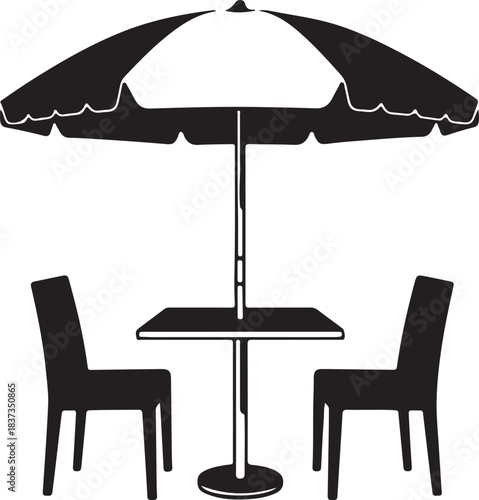 Outdoor cafe table and chairs with umbrella vector illustration for dining and relaxation