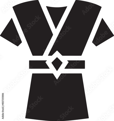 Black silhouette of a traditional japanese kimono robe with a belt isolated on transparent background