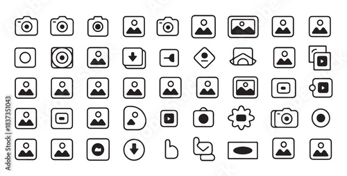 Camera and photo album icons set for web design applications video production and user interface