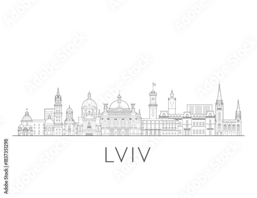 Lviv Ukraine cityscape illustration skyline drawing