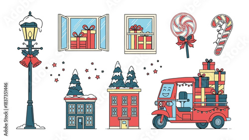 Christmas Decorations: Festive illustrations, featuring iconic holiday symbols and motifs, ready to enhance any seasonal project, embodying the spirit of celebration and the joy of giving.