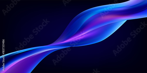 Abstract holographic blue wave with flowing iridescent ribbon and dynamic spectrum light.