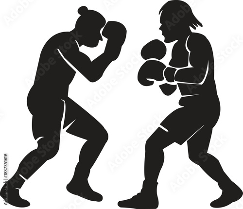  Silhouette of two boxers mid fight full of motion and tention.