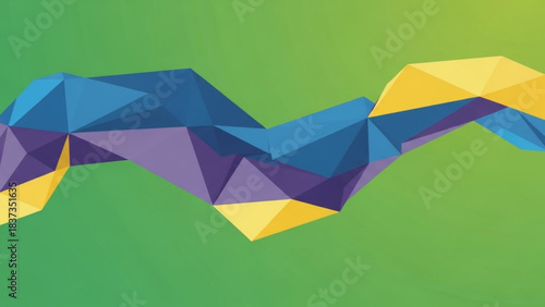 Abstract low poly wave design in vibrant blue purple and yellow against a bright green background