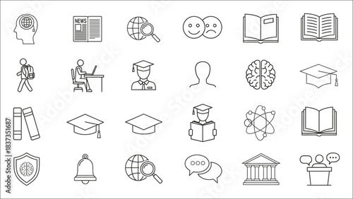 Government vector icons in line style. Government related icons set. 