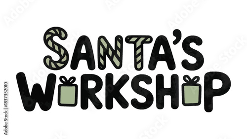 Santa's Workshop Sign: A festive sign declares Santa's Workshop with charming font and delightful gift box details, embodying the spirit of Christmas preparations and holiday season joy.