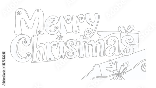 Holiday Greeting: A festive Merry Christmas message artfully displayed, accompanied by presents, symbolizing the joy and anticipation of the holiday season.