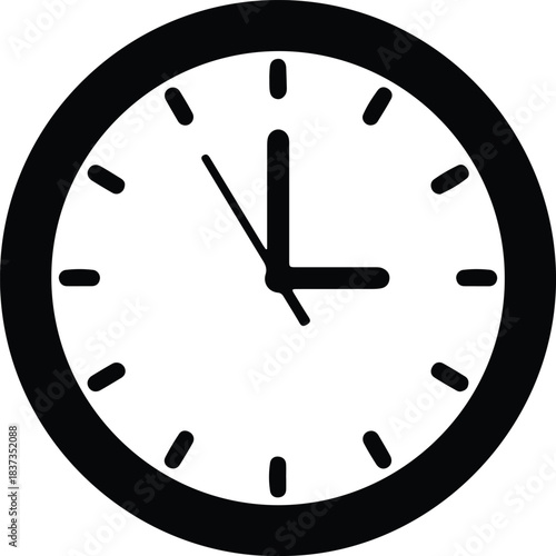Illustration of round clock face with simple hour markers silhouette vector