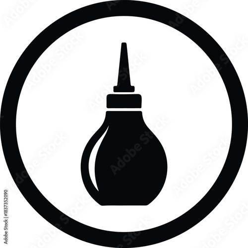 Illustration of enema bulb syringe medical device inside circle silhouette vector