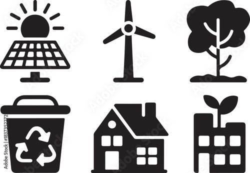 Eco-friendly sustainability icons, renewable energy and nature