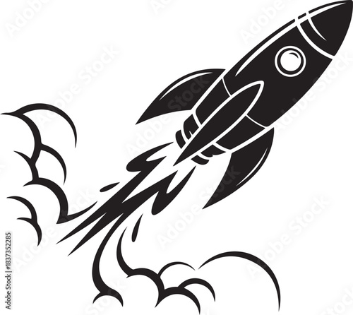 Black Rocket Silhouette Launching. Vector black silhouette