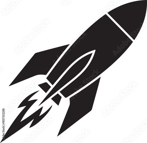 Black Rocket Silhouette Launching. Vector black silhouette