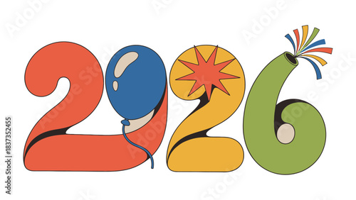 New year illustration 2026: An eye-catching illustration of the number 2026, decorated with festive elements, represents the excitement of the upcoming new year.