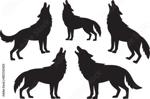 Howling Wolf Silhouettes – Black Animal. Vector black silhouette.