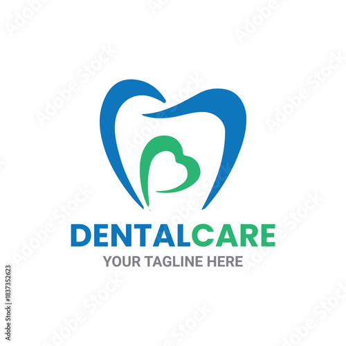 Heart-Shaped Dental Care Logo with Tooth Symbol for Oral Health and Protection