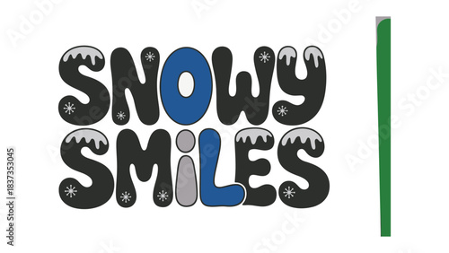Snowy Smiles text Logo: A playful text-based logo design with the words Snowy Smiles, embodying joy, winter, and frosty charm. It is a whimsical representation of cold seasons and fun times.