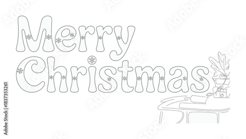Merry Christmas Wishes: A festive graphic displays the words Merry Christmas adorned with snowflakes, and a sleigh and a decorated tree.