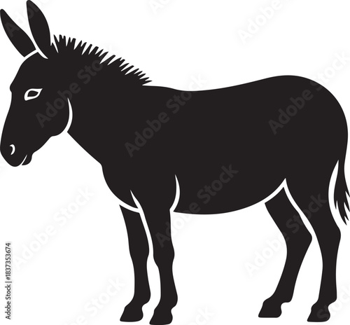 donkey black silhouette vector illustration. Vector black silhouette. with white background