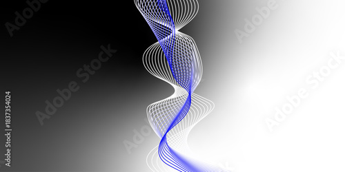 Blue and White Wave Abstract Background. Long exposure photograph of blue neon colour in an abstract swirl, parallel lines pattern against a black background. lines for banner, business background.
