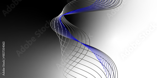 Blue and White Wave Abstract Background. Long exposure photograph of blue neon colour in an abstract swirl, parallel lines pattern against a black background. lines for banner, business background.