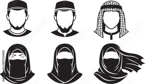 Collection of Islamic Headwear and Facial Coverings for Men and Women Muslim woman