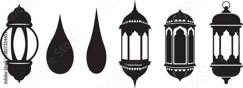 Collection of Islamic lanterns and teardrop shapes in silhouette lamp Ramadan