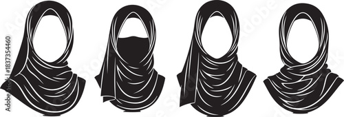 Diverse Styles of Islamic Hijab and Niqab Head Coverings Muslim woman
