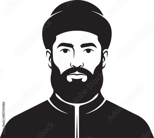 Portrait of a man with a beard wearing a turban in silhouette vector illustration