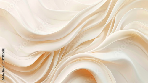 Abstract 3D Smooth Waves in Pantone 11-4201 White and Beige with Soft Light Gradients and Modern Branding Style