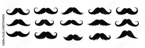 Collection of various black mustache styles silhouette, vintage men's facial hair