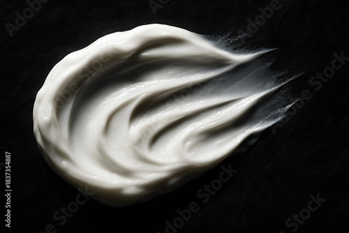 Macro Shot of White Moisturizing Cream Smear Texture on Dark Slate Stone Background AI Generated