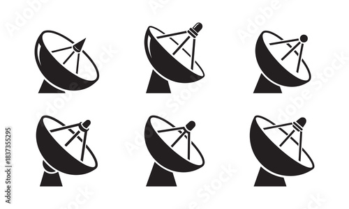 Collection of satellite dish icons for communication broadcast and radar