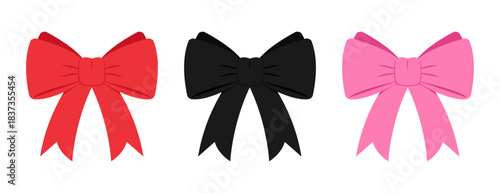 Set of colored bow ribbons. Gift bow. Vector illustration