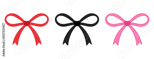 Set of festive bow ribbons decorated with heart. Gift bow. Vector illustration