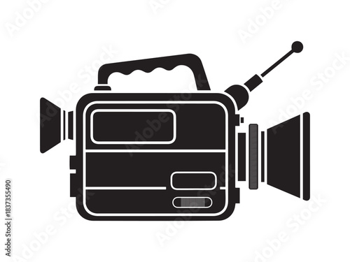 Retro video camera icon, classic broadcast camcorder silhouette vector graphic
