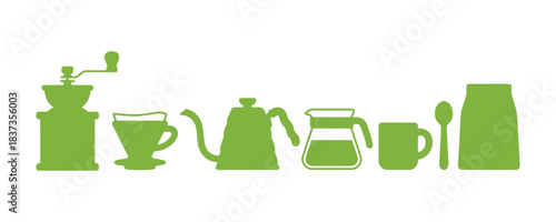 Coffee grinder, pour-over, teapot, mug, etc

