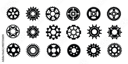 Industrial gear and cogwheel vector set for engineering design