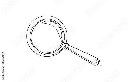 Magnifying glass continuous one line drawing in minimalist style on transparent background