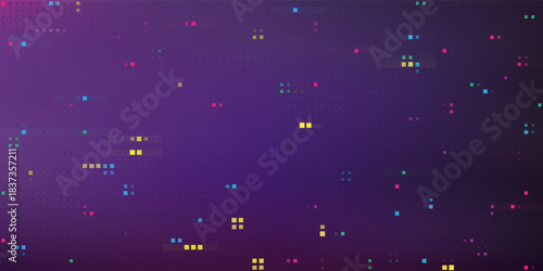 Glitch pixels texture. Video color disintegration. Digital video error. Abstract distortion elements. Retro game background. Pixel noise effect. Vector illustration.